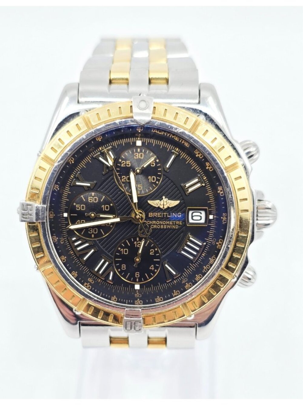 Breitling Crosswind Chronometre D13355 Steel Gold Chronograph Watch 43mm